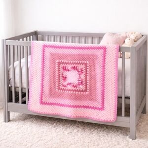 Handmade Pink Crocheted Granny Square Crib Blanket Baby Blanket - New